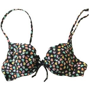 Victoria's Secret Candy Heart Black Ruffle Bikini Top Y2K, Size 34A